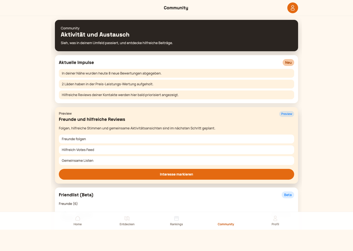 Community-Bereich der Dönerkritiker App