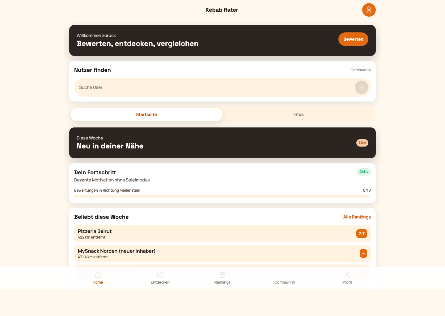 Startseite der Dönerkritiker App auf Desktop