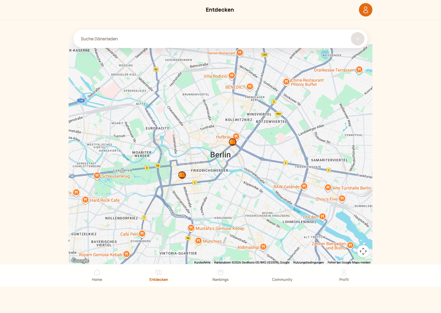 Kartenansicht der Dönerkritiker App