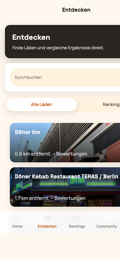 Suche in der Dönerkritiker App auf Mobile